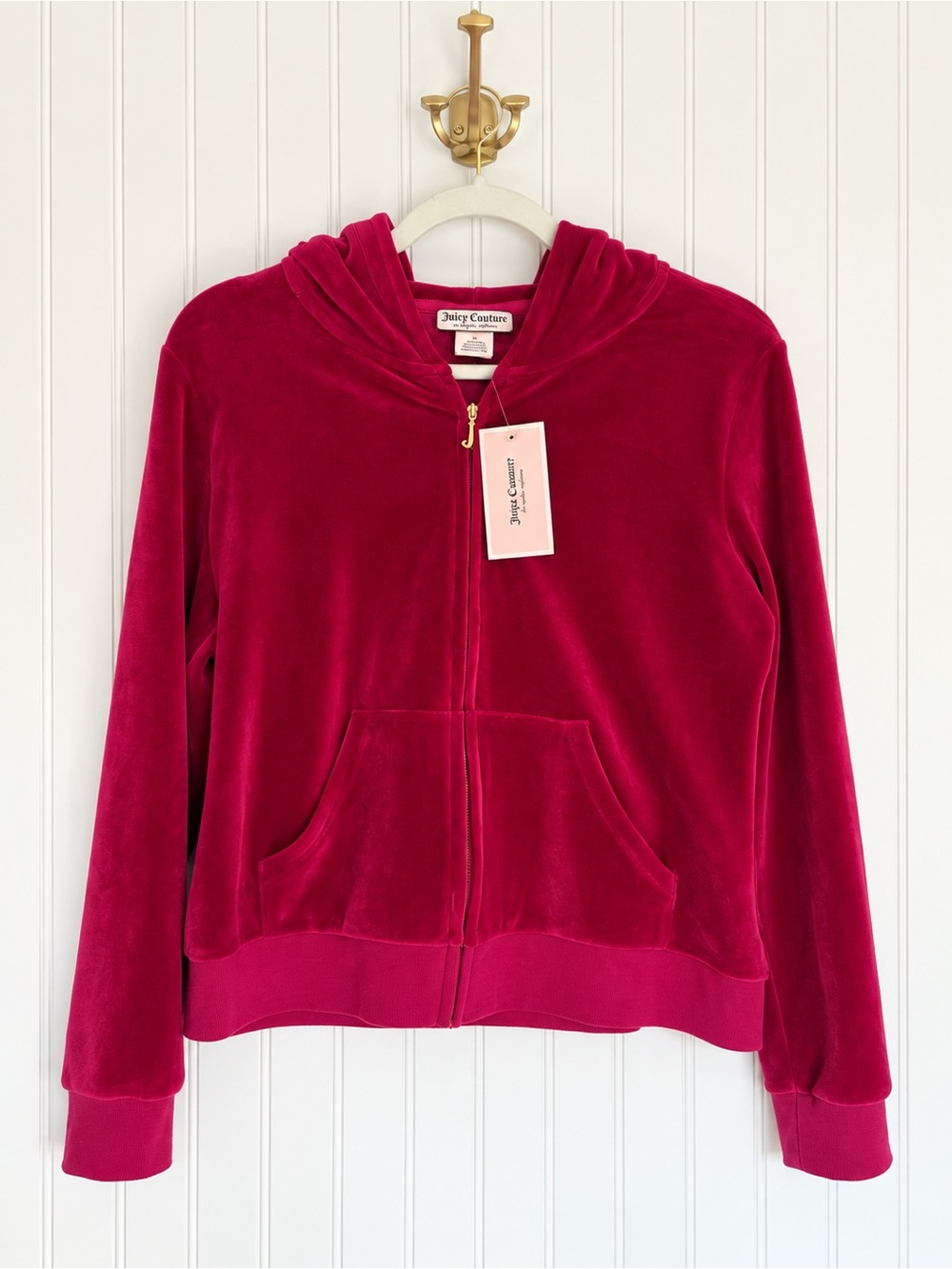 Juicy Couture Velour Hoodie NWT Y2K Style Crown Logo 2000s Era Pink M